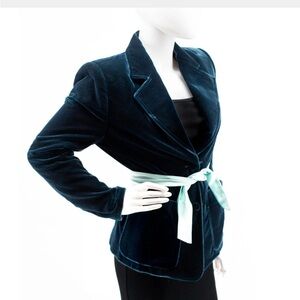TOM FORD FOR YVES SAINT LAURENT RUNWAY F/W 2003 TEAL VELVET BOW BLAZER JACKET